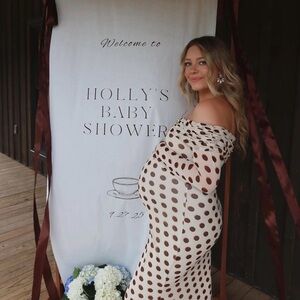 Anthropologie Cream and Brown Polka Dot Long Sleeve Mesh Maxi Dress